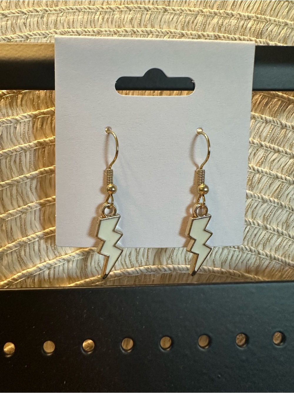 White Lightning Bolt Dangle Earrings